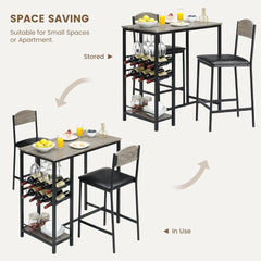 Bar Table Set for 2 with Footrest, Kitchen Dining Table with 2 Upholstered Chairs, Small Space Counter Height Bar Stools