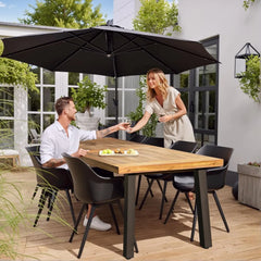 Home Acacia Wood Dining Table 6-Person Indoor Outdoor Table with Iron Legs, Sandblast Finish, Natural Stained, Rustic Met