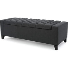 51" Fabric Storage Ottoman – Tufted Foot Stool with Hidden Compartment, Dark Grey