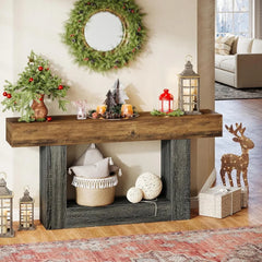 63-Inch Long Console Table, 2-Tier Entryway Table Sofa Table with Storage, Farmhouse Wood Behind Couch Tables for Living Room,
