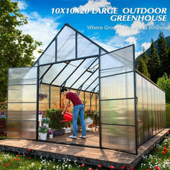 Upgraded Heavy Duty Aluminum Walk-in Greenhouse with Quick Setup Structure, Greenhouses