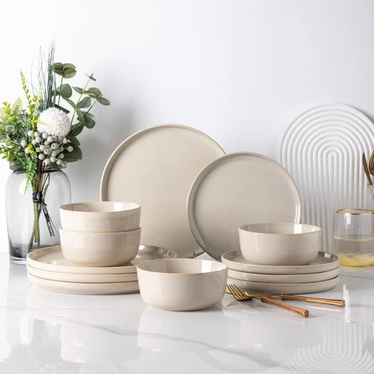 Dinnerware Sets for 4,Round Reactive Glaze Ceramic Plates and Bowls Set,Highly Chip and Crack Resistant | Dishwasher Dishes