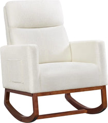 Leather Living Room Chair, Rocking Accent Chairs, , Accent Rocker Armchair, Nursery Glider Chair with High Back and Side Pocket