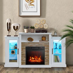 Fireplace TV Stand with LED Lights & 18” Electric Fireplace – Entertainment Center for TVs Up to 65”