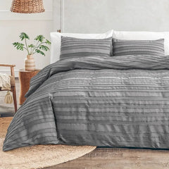 Duvet Cover Queen Size, Navy 3 Pieces Boho Tufted Duvet Cover Set, Soft and Lightweight Microfiber Comforter Cover Set