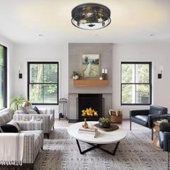 16 英寸 Flush Mount Ceiling Light with Clear Glass Shade, 3-Light Indoor Outdoor Farmhouse Lighting Flush Mount Lights for Kitc