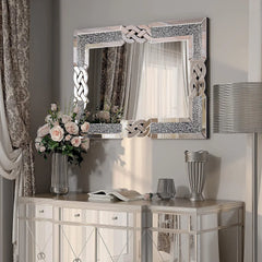 LUVODI Large Crush Diamond Full Body Wall Mirror Artistic Silver Bathroom Vanity Mirror