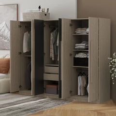 82.6" Wooden Armoire Wardrobe Cabinet with 6 Doors, 2 Drawers, 4 Storage Shelves & 4 Hanging Rods, Armoire Wardrobes Closet