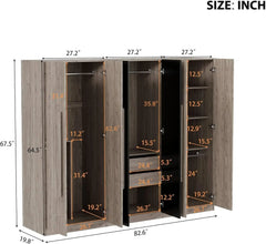82.6" Wooden Armoire Wardrobe Cabinet with 6 Doors, 2 Drawers, 4 Storage Shelves & 4 Hanging Rods, Armoire Wardrobes Closet