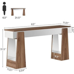 Mirrored Console Table, Farmhouse Entryway Table with Thickened Legs, 63-Inch Narrow Long Behind Couch Sofa Table