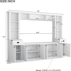 Entertainment Wall Unit Set with Bridge,  TV Stand Console Table with Adjustable Shelves for TVs Up to 75”, Large Media Console