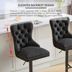 Velvet Swivel Bar Stools Set of 4 with Upholstered Back, Adjustable Counter Height Barstools, Bar Chairs for Home Bar Kitchen