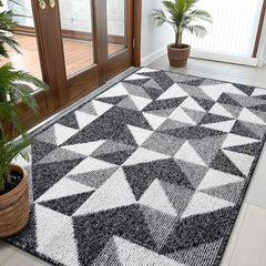 Large Door Mat Indoor Entrance Washable 59x35, Odor-Free Low-Profile Front Back Geometric Doormat, Absorbent Resist