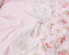 Romantic Roses Print Duvet Cover Set With Bed Skirt Pink Lace Ruffle Floral Shabby Chic Bedding Sets Queen 4 Piece