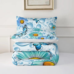 Blue Butterfly and Purple Butterfly Comforter Set Full Size, 3 Pieces Daisy Bedding Set for Girls and Adults, Duvet Cover Sets