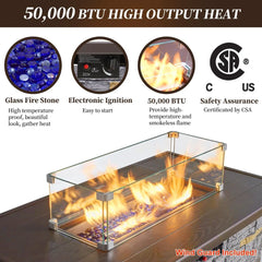 43" Propane Fire Pit Table, Outdoor Stone Firepit Table, Rectangular 50000 BTU Propane Fire Tables for Outside