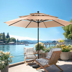 10ft Patio Umbrellas, Outdoor 3 Tier Vented Large Market Table Umbrella with 8 Sturdy Ribs and 1.5" Umbrellla Pole