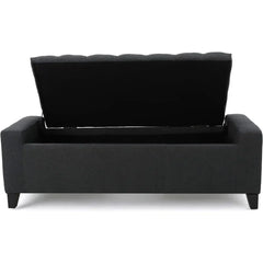 51" Fabric Storage Ottoman – Tufted Foot Stool with Hidden Compartment, Dark Grey