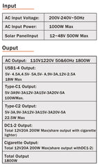 1024Wh 1600W Portable Power Station Camping LiFePo4 Battery 120V Solar Generator Storage Energy Backup PowerBank Camping Fish