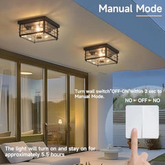Outdoor Ceiling Light with Motion Sensor Flush Mount Farm House Porch Light Ceiling Mount Adjustable 3 Modes Squares for Patio