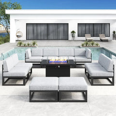 Large Aluminum Patio Furniture Set  Modern Outdoor Conversation Set Sectional  Sofa Set