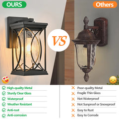 14"(H) 1-pack Black Outdoor Wall Lantern with Crackled Glass, Weather-Resistant Exterior Light Fixture (Bulb Not Included)