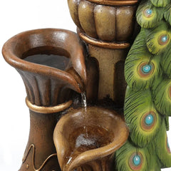 Resin Pedestal Garden Water Fountain with LED Light for Backyard, Outdoor Water Fountains