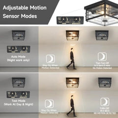 Outdoor Ceiling Light with Motion Sensor Flush Mount Farm House Porch Light Ceiling Mount Adjustable 3 Modes Squares for Patio