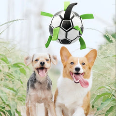 1pc Durable Football Design Pet Toy With Straps Dog Chewing Ball Toy For Training Playing Teeth Cleaning, Interactive Fetch Pet