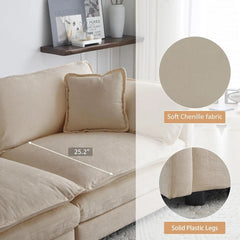 Deep Seat Sectional Sofa, 76.7" Comfy Cloud Couch loveseat with Ottoman, Modern Chenille Upholstered Modular Sofa L Shaped Couch