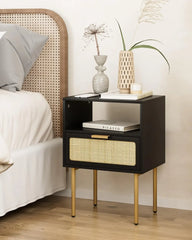 Nightstand with Charging Station, 2 Drawer Dresser for Bedroom, Small Bedside Table