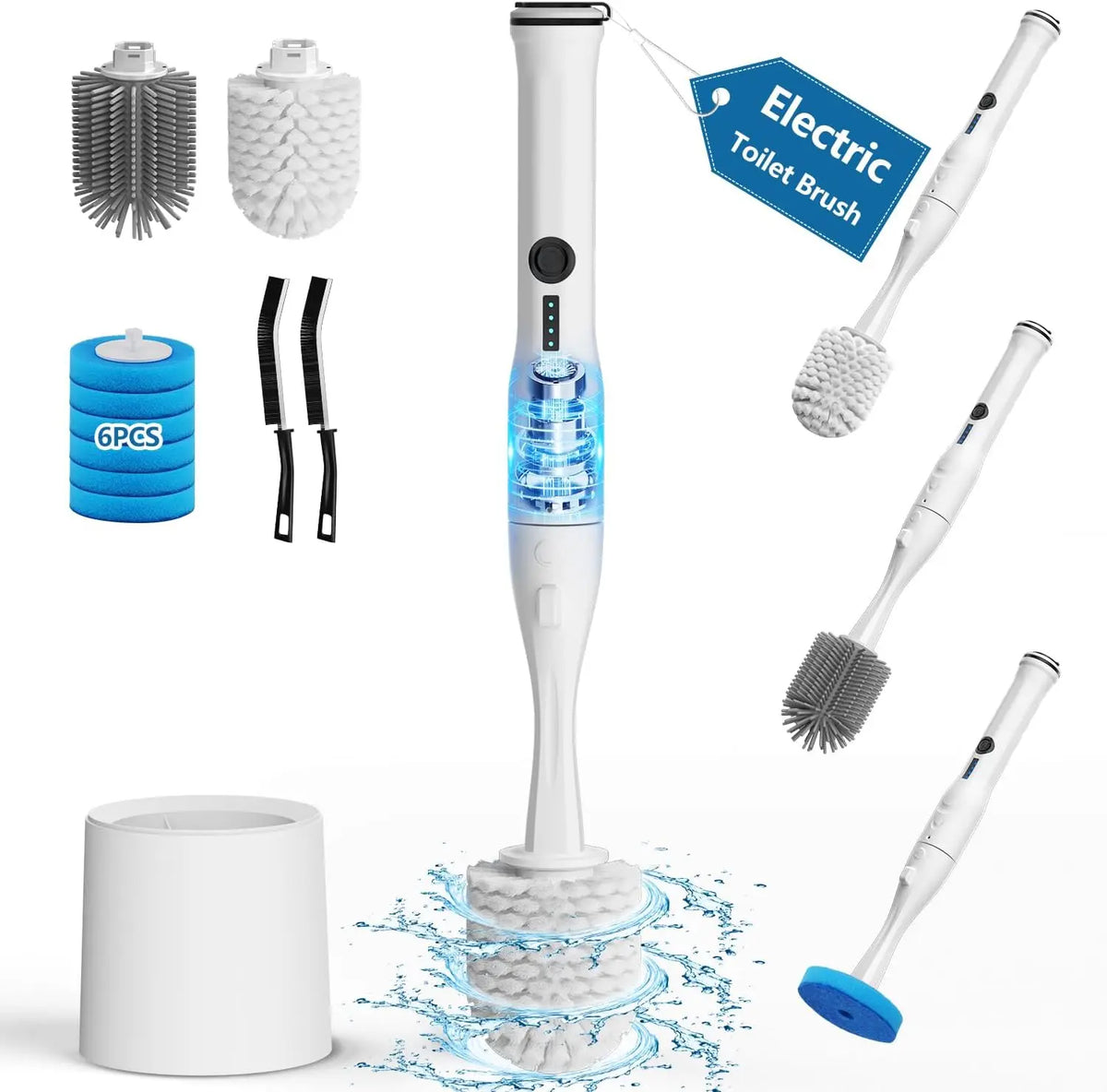 Electric Toilet Brush and Holder Set, 10 in 1 Electric Toilet Bowl Cleaning Kit with Replaceable Brushes