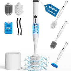 Electric Toilet Brush and Holder Set, 10 in 1 Electric Toilet Bowl Cleaning Kit with Replaceable Brushes