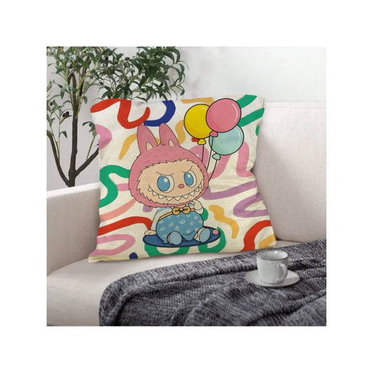 Funny Labubu Throw Pillow Cover, The Monsters Decorative Square Pillowcase Throw Cushion Case for Bedroom,Living Room,18x18 Inch