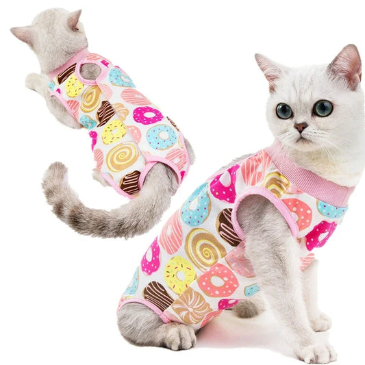 Pet Cat Weaning Suit Cotton Clothes for Small Dogs Cat Vest Jumpsuit Anti-licking After Surgery Recovery Care Suit Kitten Outfit
