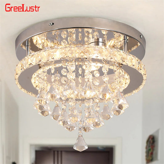 Crystal Chandelier Chrome Ceiling Lamps Led Flush Mount Stainless Steel Fixture Aisle Light Lustre Dining Room Living Room Decor