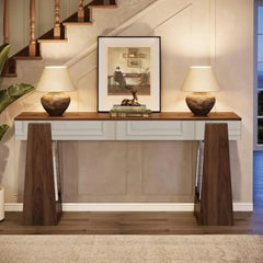 Mirrored Console Table, Farmhouse Entryway Table with Thickened Legs, 63-Inch Narrow Long Behind Couch Sofa Table