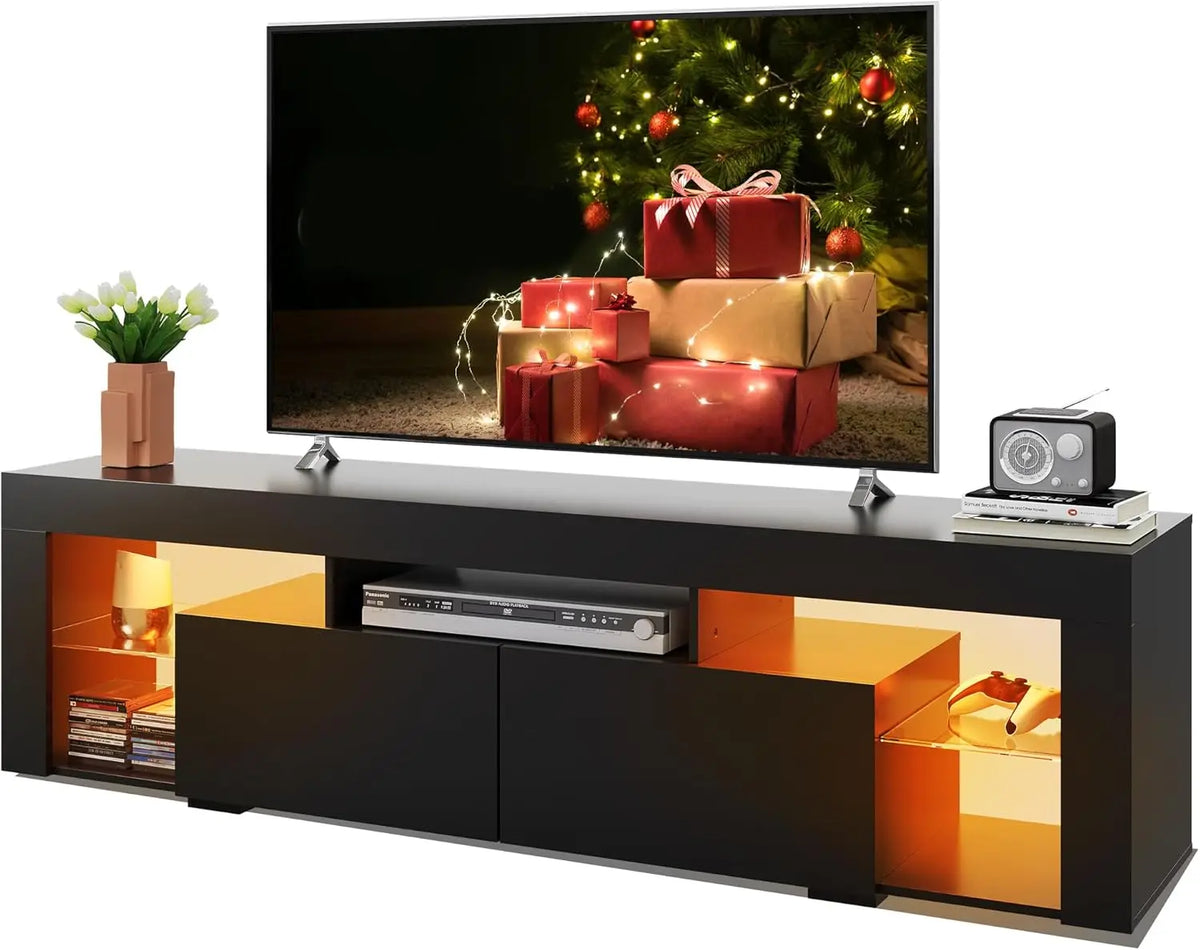 63 Inch TV Stand, LED Entertainment Center for 60 to 70 Inch TV, Modern TV Console with 2 Drawers, TV Stands for Living Room