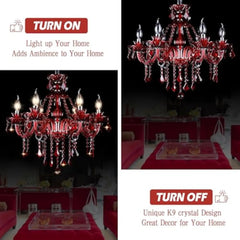 Red 6 Lights K9 Crystal Candle Chandeliers Lighting Modern Pendant Lights Crystal Modern Chandelier Candle Chandelier Lighting