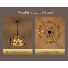 Rustic Chandeliers for Dining Room, 6 Lights Western Light Fixture, Vintage Chandelier for Bedroom, Bear Metal Ceiling Light F
