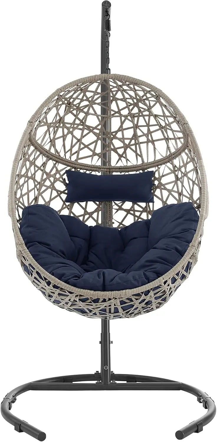 Outdoor Furniture Egg Chair Swing with Stand and Cushion, for Garden Patio Backyard Lawn, Wicker Tear Drop Hammock Chair