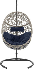 Outdoor Furniture Egg Chair Swing with Stand and Cushion, for Garden Patio Backyard Lawn, Wicker Tear Drop Hammock Chair