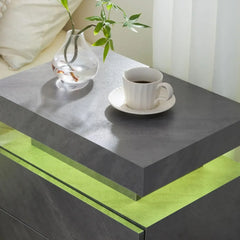 Nightstand LED Bedside Table for Bedroom Modern Night Stand with 2 Wood Drawers End Side Table for Bedroom