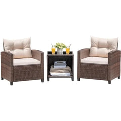 3 Pieces Patio Furniture Set, PE Rattan Wicker Patio Set with Two Outdoor Chairs and Table, Upgraded Patio Chairs and Table