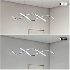 Modern Led Chandelier Dimmable Hanging Ceiling Light, Silver Pendant Light Fixture with Remote Control for Dining Room Kitchen