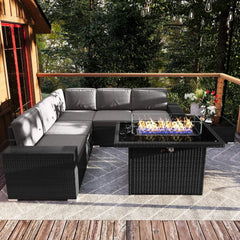 Patio Furniture Set  Fire Pit Table, Outdoor Sectional Wicker Conversation Sofa Sets  patio furniture  patio furniture set