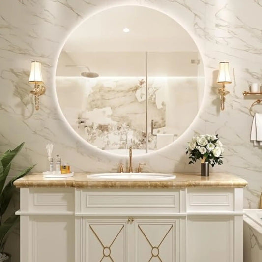 Round Led Bathroom Mirror, 44 Frameless Backlit Wall Mounted Vanity Mirror with Lights, Anti-Fog Smart Mirror, Ip65 Waterproof,