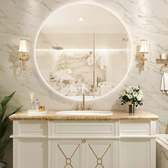 Round Led Bathroom Mirror, 44 Frameless Backlit Wall Mounted Vanity Mirror with Lights, Anti-Fog Smart Mirror, Ip65 Waterproof,