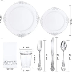 700PCS Plastic Disposable Tableware Set for 100 Guest - 200 Disposable Plates, 300 Plastic Silverware, 100 Cups, 100 Napkins