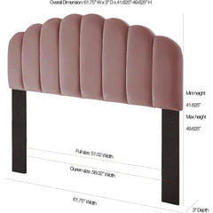 Queen/Full Size Velvet Upholstered Headboard with Adjustable Height, Tufted Rose Design